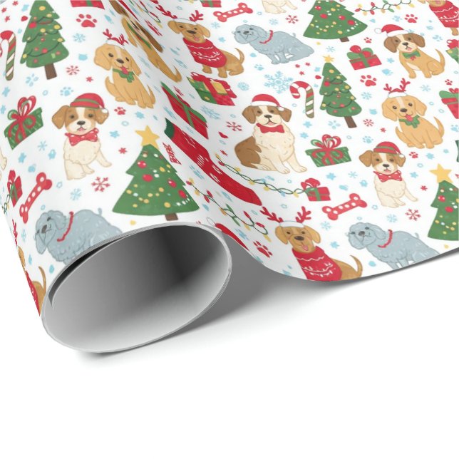 Papier Cadeau Cute Christmas Puppies Holiday Wrapping Paper (Coin rond)
