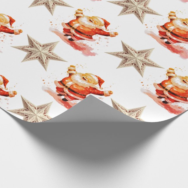 Papier Cadeau Cute Classic Père Noël et étoiles (Coin)