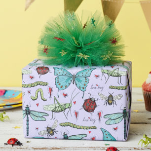 Papier Cadeau Cute Coloré Vintage Aimer Insectes de Bogue