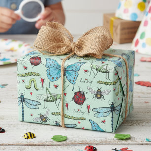 Papier Cadeau Cute Coloré Vintage Aimer Insectes de Bogue