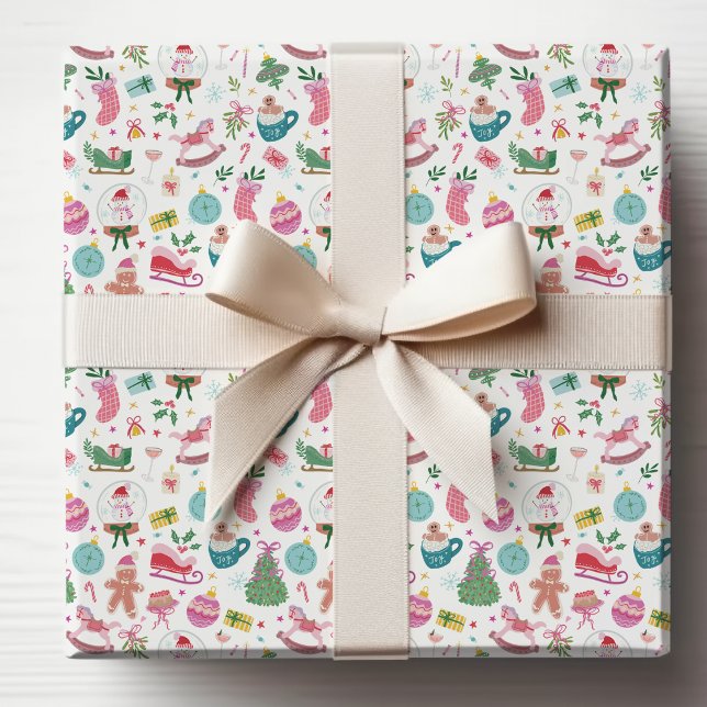 Papier Cadeau Cute Colorful Christmas (Cute Whimsical Colorful Holiday Christmas Wrapping Paper by Painted Paperie
)