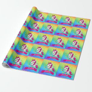 Papier Cadeau Cute Colorful Magique Unicorn Rainbow Kids Nom
