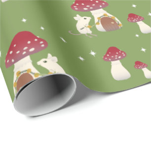 Papier Cadeau Cute Cottagecore Souris Rouge Champagne Maison ver