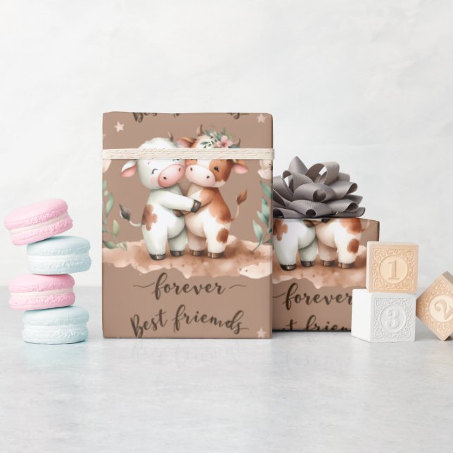 Papier Cadeau Cute Cow Meilleurs amis Hug Floral Art (Baby Shower)