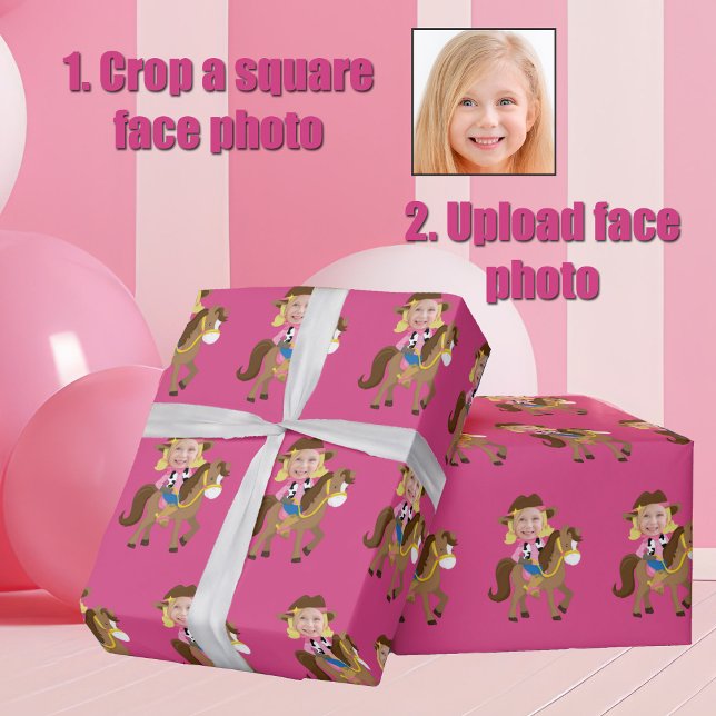 Papier Cadeau Cute Custom Cowgirl Blonde Kids Face Photo Pink (Créateur téléchargé)
