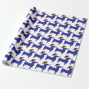 Papier Cadeau Cute Dachshund avec un Casquette du Père Noël