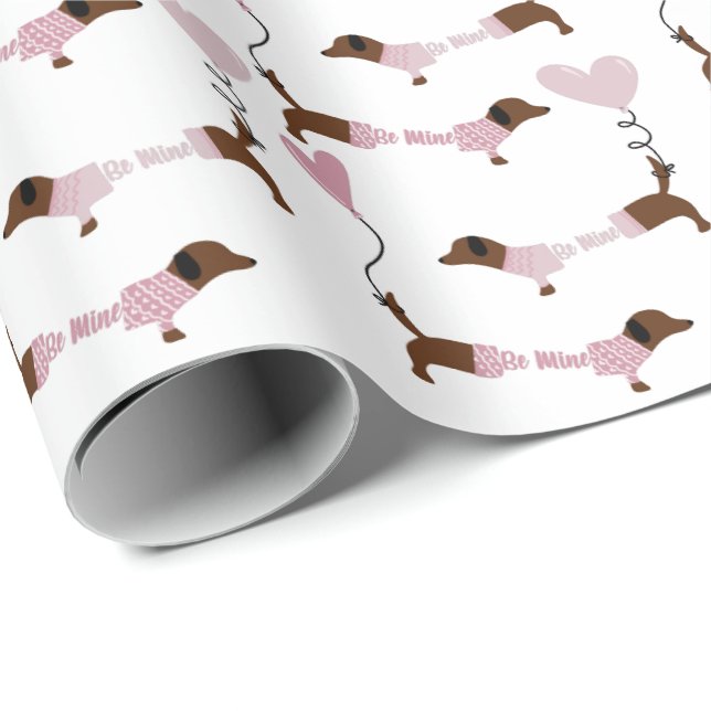 Papier Cadeau Cute Dachshund Wiener Dog Be Mine Valentines (Coin rond)