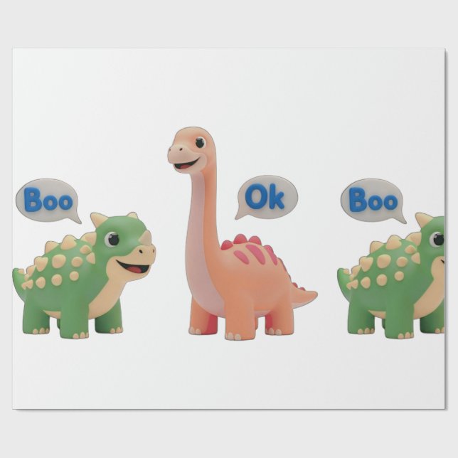 Papier Cadeau Cute Dino surprise Wrapping Paper (Plat)