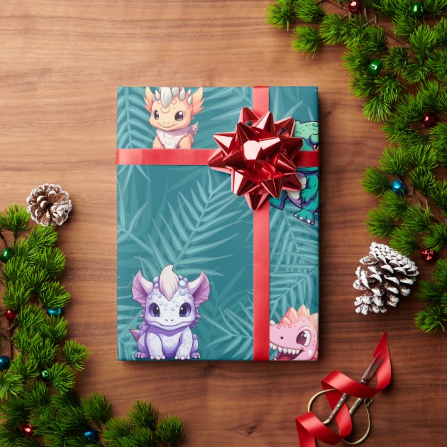 Papier Cadeau Cute dinosaur jungle anniversaire de enfant de l'é (Cadeau de vacances)