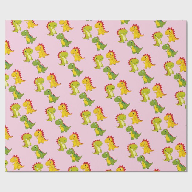 Papier Cadeau Cute Dinosaures sans couture motif (Plat)