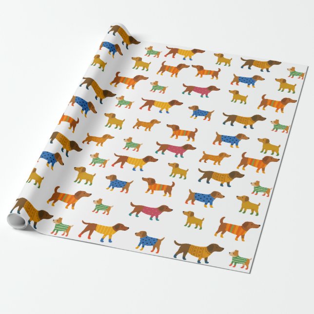 Papier Cadeau Cute Dogs in Sweaters Wrapping Paper (Déroulé)