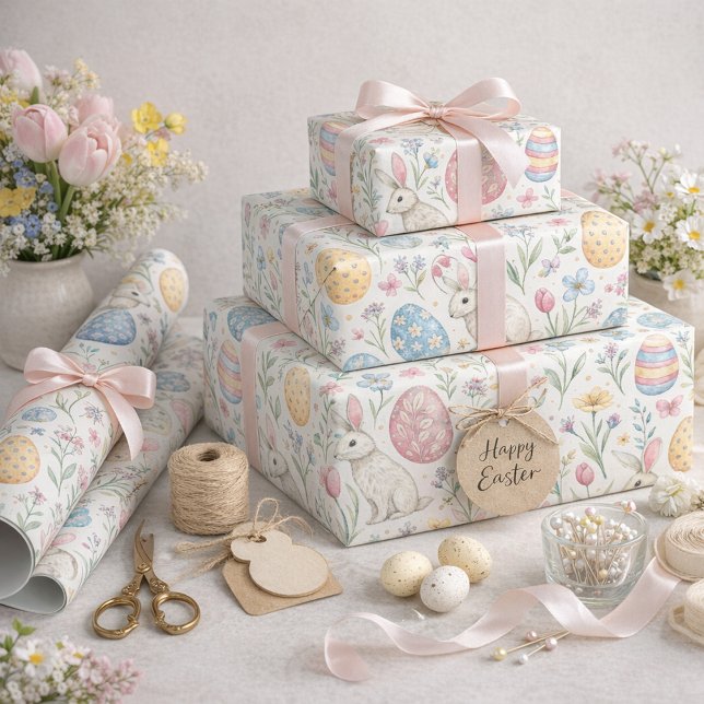 Papier Cadeau Cute Easter Egg and Spring Bunny Illustration (Créateur téléchargé)