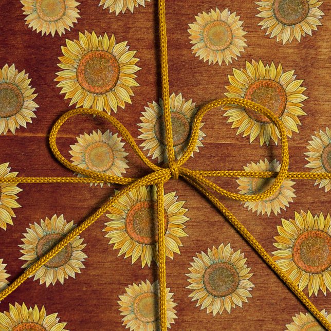 Papier Cadeau Cute Elegant Boho Farmhouse Bois Tournesol Rustiqu (Créateur téléchargé)
