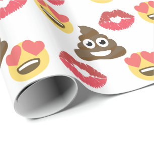 Papier Cadeau Cute Emoji en amour, Poop emoji & baisers