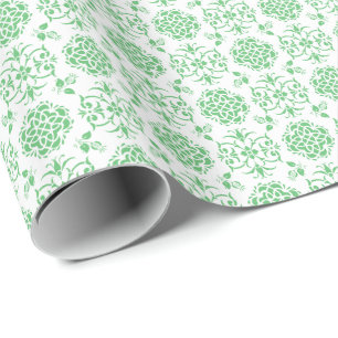 Papier Cadeau Cute Floral Damask Stylie Motif vert et blanc