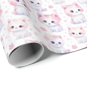 Papier Cadeau Cute Fluffy Kittens rose