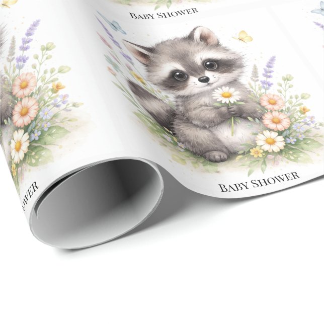 Papier Cadeau Cute Forest Baby Raccoon Baby Shower (Coin rond)