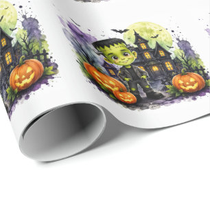 Papier Cadeau Cute Frankenstein garçon Halloween fête d'annivers