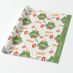 Papier Cadeau Cute Frog Motif avec Smile Text Joyeux anniversair