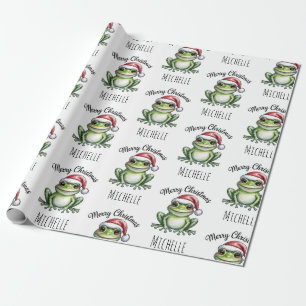 Papier Cadeau Cute Frog Santa Hat Noël