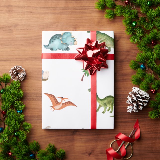 Papier Cadeau Cute Funny Dinosaur Birthday Party Wrapping Paper (Cadeau de vacances)