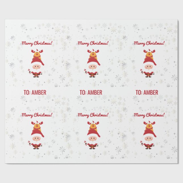 Papier Cadeau Cute Funny Modern Rudolph Santa Personalized Name  (Plat)