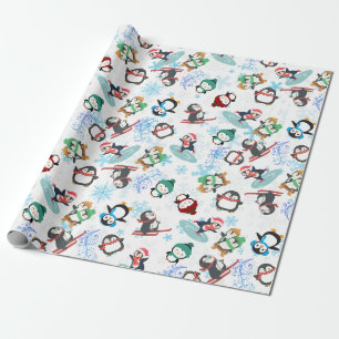 Papier Cadeau Cute Funny pingouins hiver sports Noël