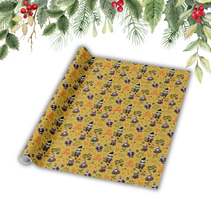 Papier Cadeau Cute Gangster Père Noël Joyeux Noël sur or  