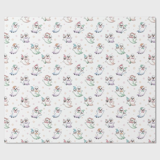 Papier Cadeau Cute Ghosts Bow Tie Chapeaux Halloween (Plat)