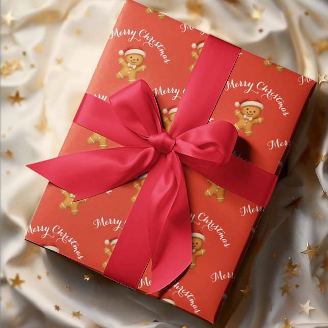 Papier Cadeau Cute Gingerbread Man with Santa Hat -  (Créateur téléchargé)