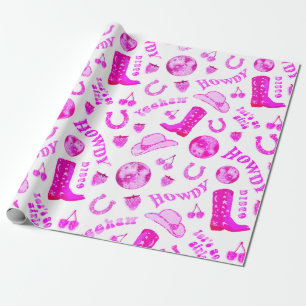 Papier Cadeau Cute Girl Hot Rose Disco Cowgirl Aesthétique