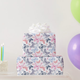 Papier Cadeau Cute Girly Rose Chic Happy Anniversaire Papillons