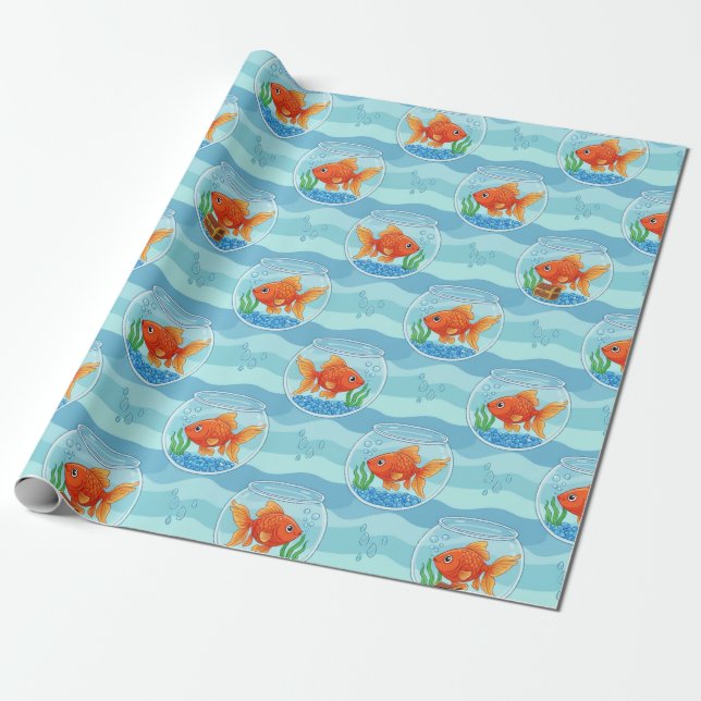 Papier Cadeau Cute Goldfish Bowl Wrapping Paper (Déroulé)