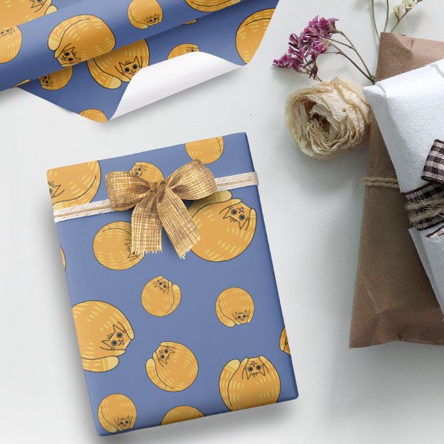 Papier Cadeau Cute gras Orange Chat Motif Bleu (Créateur téléchargé)