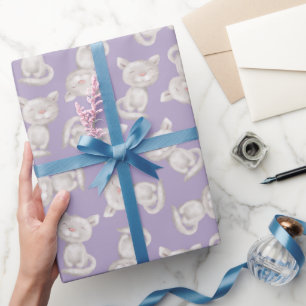 Papier Cadeau Cute Grey Chat Simple Purple Animal Anniversaire