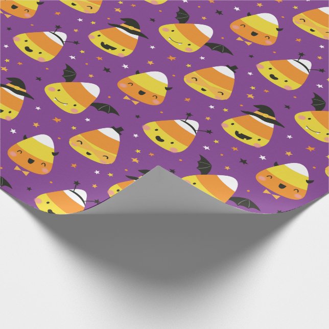 Papier Cadeau Cute Halloween Candy Corns in costume purple (Coin)