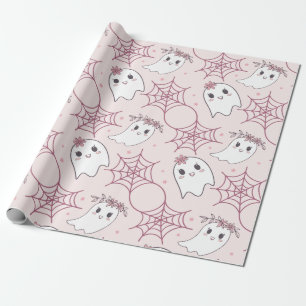 Papier Cadeau Cute Halloween Ghost & Spiderweb Motif (2)