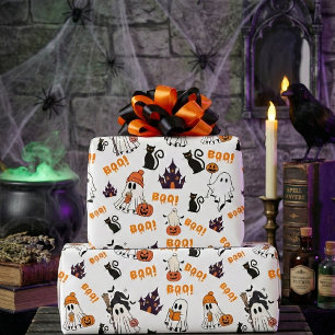 Papier Cadeau Cute Halloween Motif fantôme - Chats noirs Éffraya