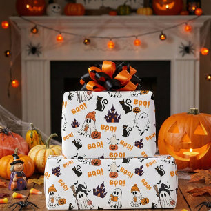 Papier Cadeau Cute Halloween Motif fantôme - Chats noirs Éffraya