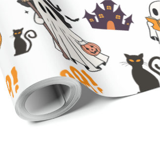 Papier Cadeau Cute Halloween Motif fantôme - Chats noirs Éffraya