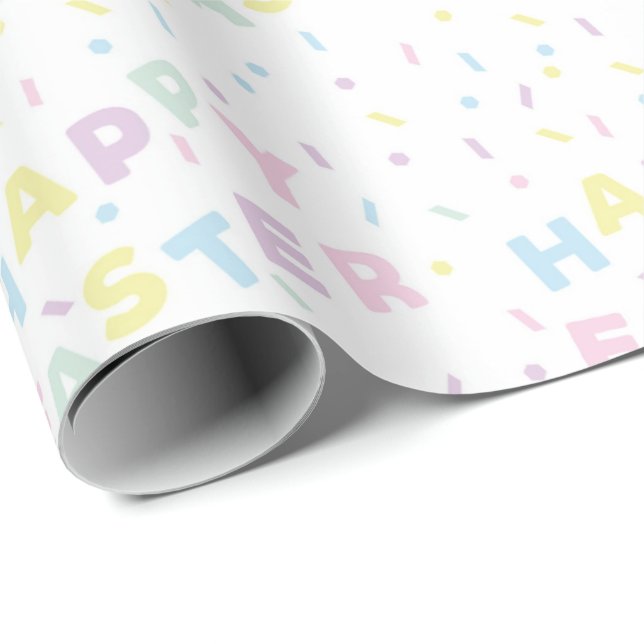 Papier Cadeau Cute Happy Easter Word Confetti Pattern (Coin rond)