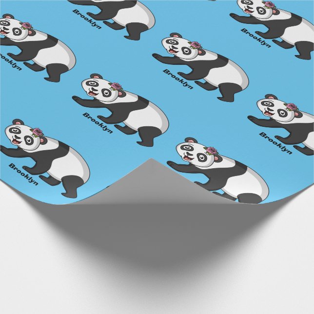 Papier Cadeau Cute happy panda bear with flower cartoon (Coin)