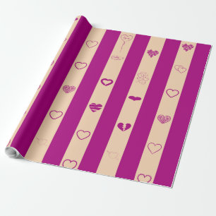 Papier Cadeau Cute Heart Modern Royal Fuchsia Stripe