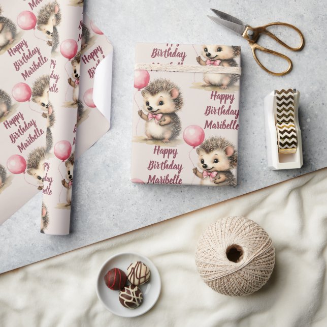 Papier Cadeau Cute Hedgehog Girls Anniversaire personnalisé (Artisanat)