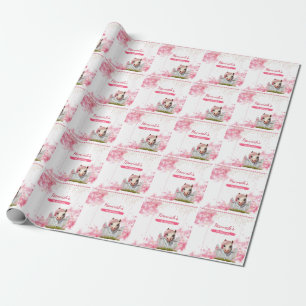 Papier Cadeau Cute Horse Anniversaire Rose Floral Personnalisé