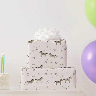 Papier Cadeau Cute Horses & Horseshoes Kids Birthday Light Beige