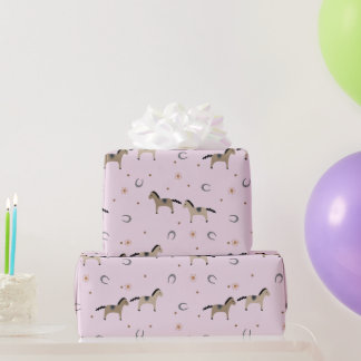 Papier Cadeau Cute Horses & Horseshoes Kids Birthday Soft Pink
