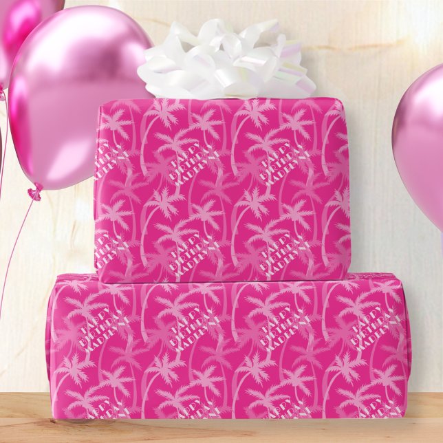 Papier Cadeau Cute Hot rose Magenta Tropical Palm Personnalisé (Créateur téléchargé)