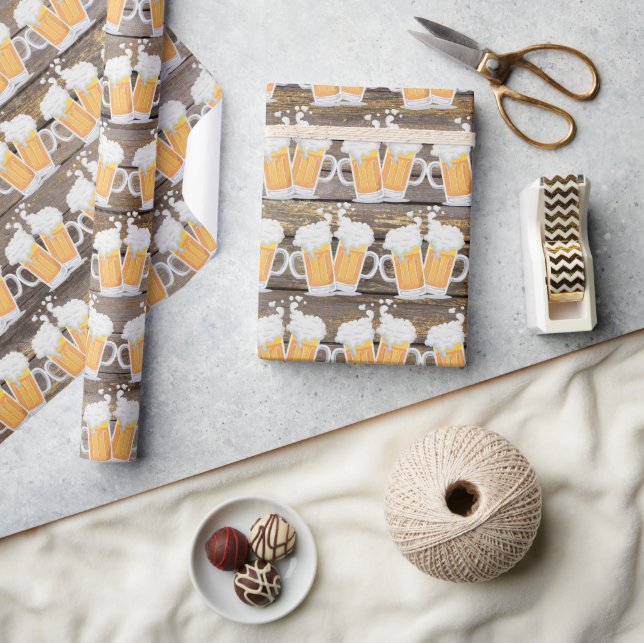 Papier Cadeau Cute imitation bois bière tasse motif carrelé (Artisanat)