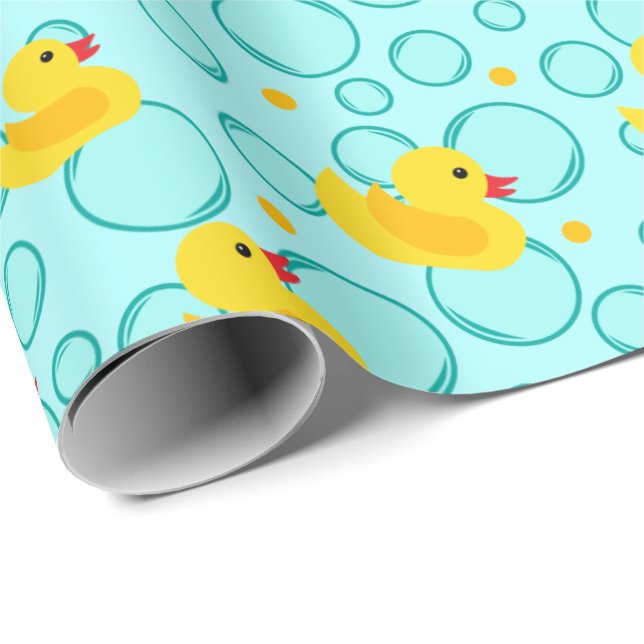 Papier Cadeau Cute Jaune Canards En Caoutchouc Baby shower Bubbl (Coin rond)